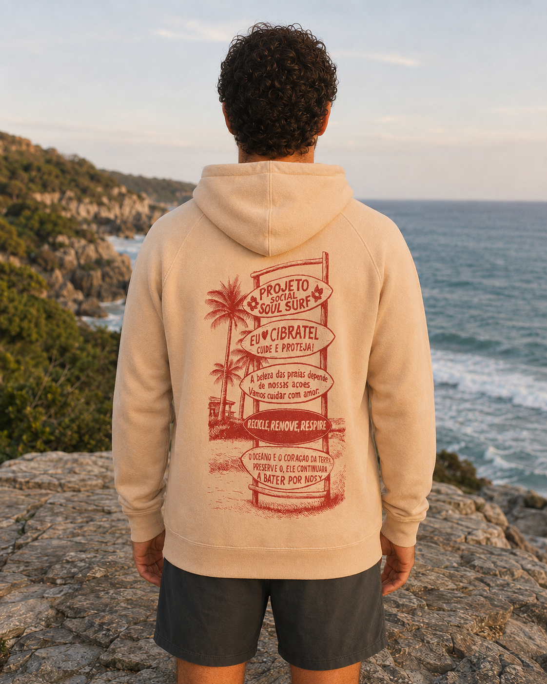 Blusa Moletom Salmão Prancha Casinha Soul Surf